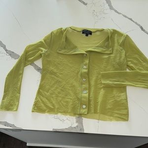 mesh cropped green button down top